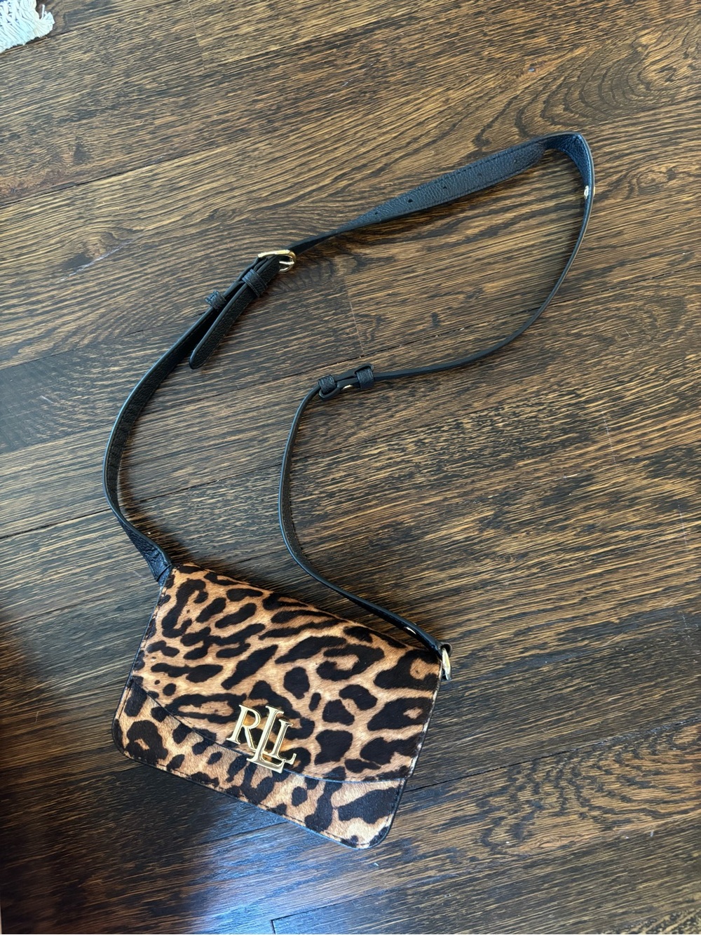 Ralph Lauren Leopard Print Crossbody with Gold RL Logo